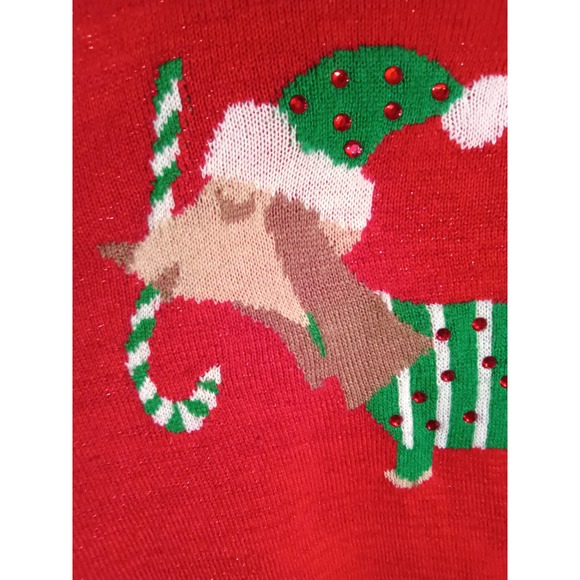Red Christmas Weiner Doggy Sweater L - Picture 3 of 6